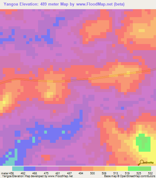 Yangoa,Central African Republic Elevation Map