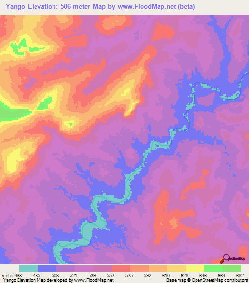 Yango,Central African Republic Elevation Map