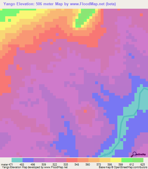 Yango,Central African Republic Elevation Map