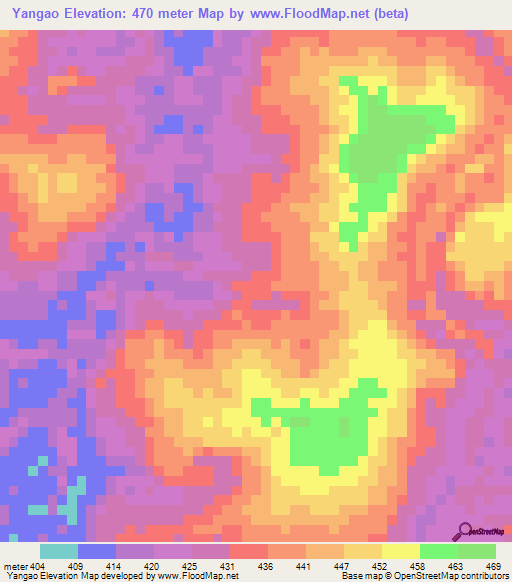 Yangao,Central African Republic Elevation Map
