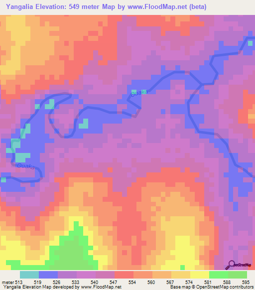 Yangalia,Central African Republic Elevation Map