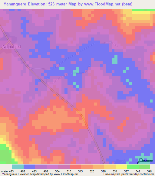 Yananguere,Central African Republic Elevation Map