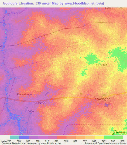 Gouloure,Burkina Faso Elevation Map