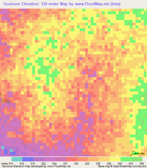 Gouloure,Burkina Faso Elevation Map