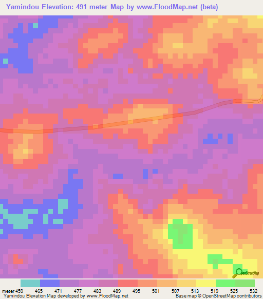 Yamindou,Central African Republic Elevation Map