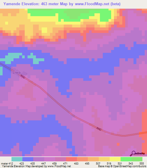 Yamende,Central African Republic Elevation Map