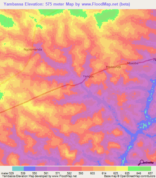 Yambassa,Central African Republic Elevation Map