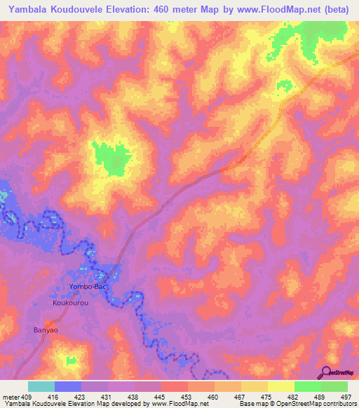 Yambala Koudouvele,Central African Republic Elevation Map