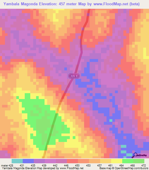 Yambala Magonda,Central African Republic Elevation Map