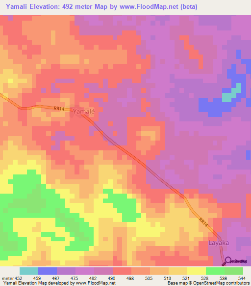 Yamali,Central African Republic Elevation Map