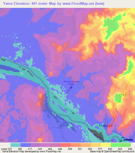 Yama,Central African Republic Elevation Map