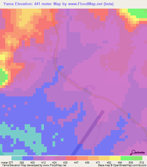 Yama,Central African Republic Elevation Map