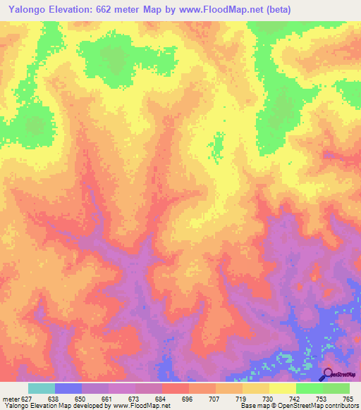 Yalongo,Central African Republic Elevation Map