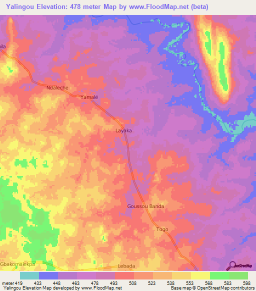 Yalingou,Central African Republic Elevation Map