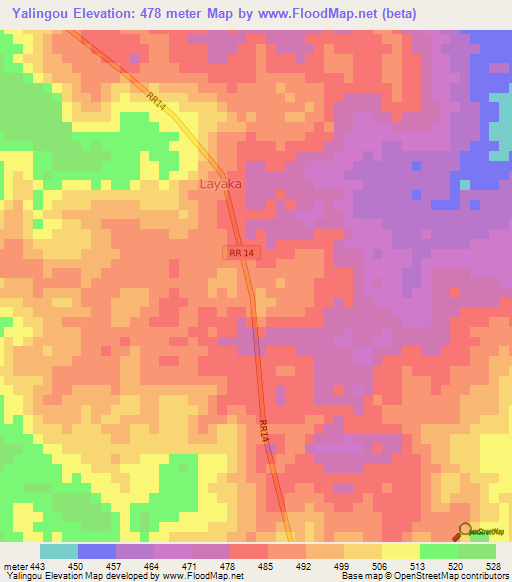 Yalingou,Central African Republic Elevation Map