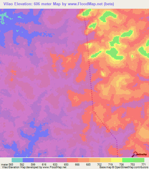 Vilao,Central African Republic Elevation Map