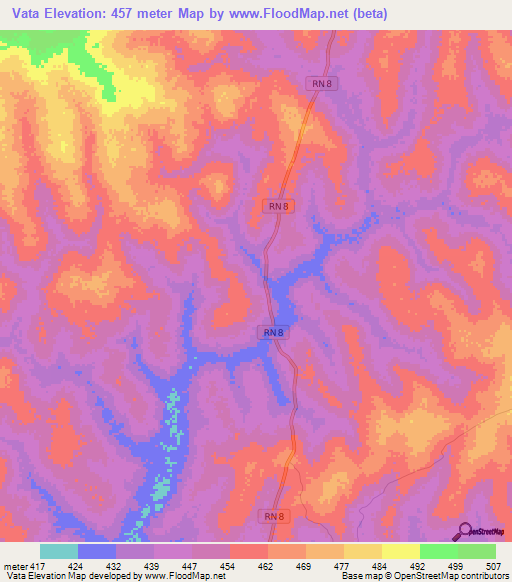 Vata,Central African Republic Elevation Map