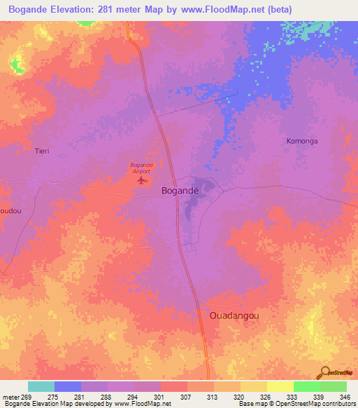 Bogande,Burkina Faso Elevation Map