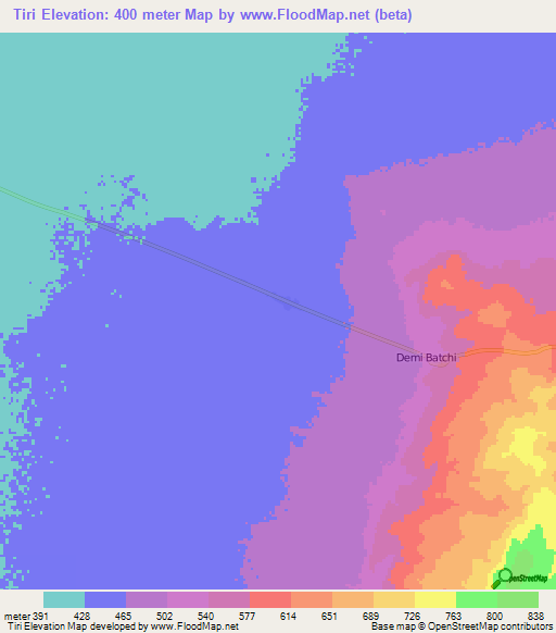 Tiri,Central African Republic Elevation Map