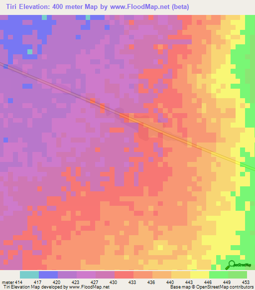 Tiri,Central African Republic Elevation Map