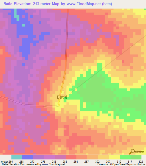 Batie,Burkina Faso Elevation Map