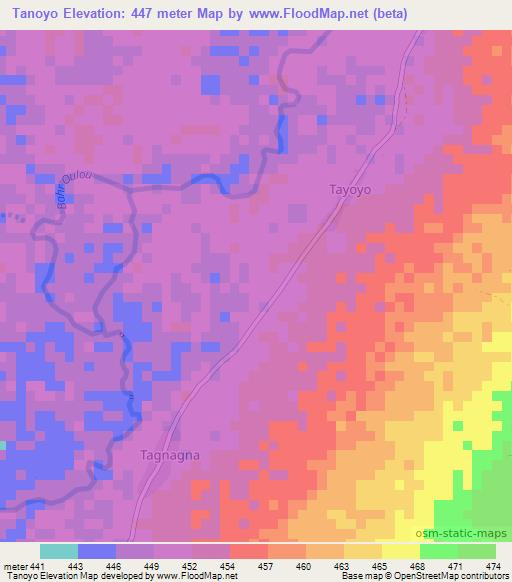 Tanoyo,Central African Republic Elevation Map
