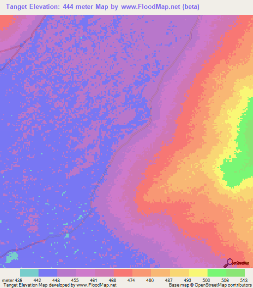 Tanget,Central African Republic Elevation Map
