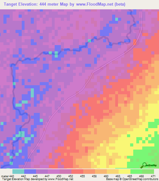 Tanget,Central African Republic Elevation Map