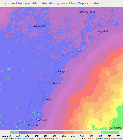 Tangara,Central African Republic Elevation Map