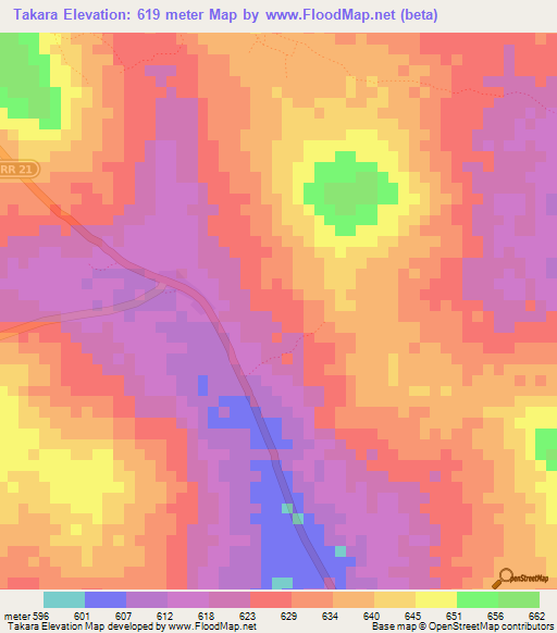 Takara,Central African Republic Elevation Map