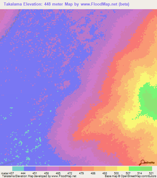 Takalama,Central African Republic Elevation Map
