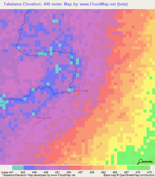 Takalama,Central African Republic Elevation Map