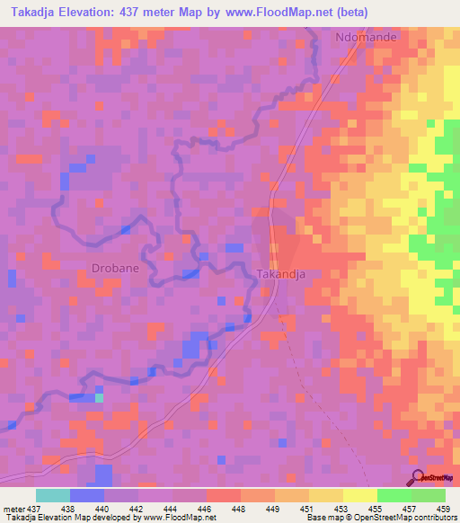 Takadja,Central African Republic Elevation Map