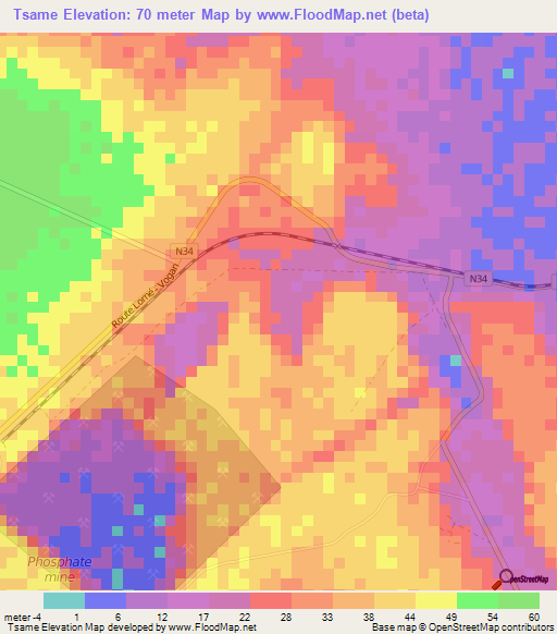 Tsame,Togo Elevation Map