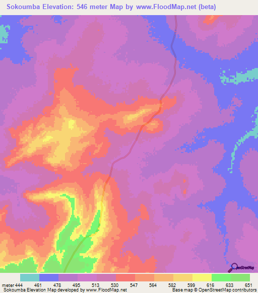 Sokoumba,Central African Republic Elevation Map
