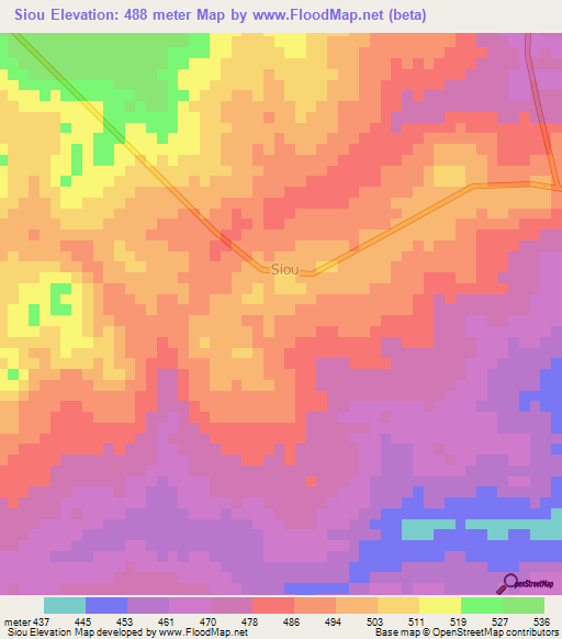 Siou,Central African Republic Elevation Map