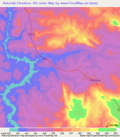 Rekondji,Central African Republic Elevation Map