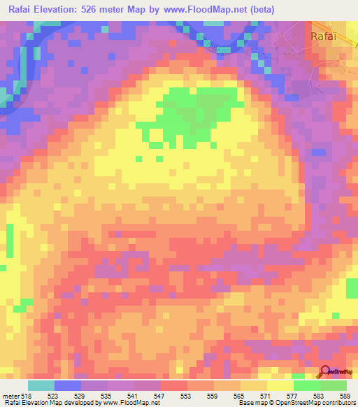 Rafai,Central African Republic Elevation Map