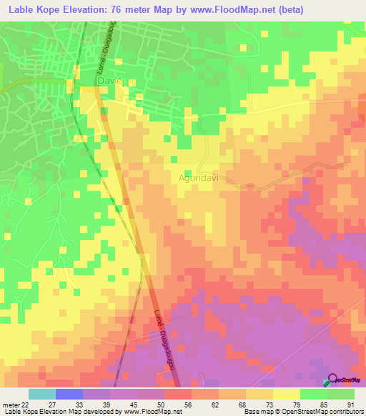 Lable Kope,Togo Elevation Map