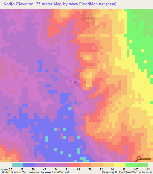 Kodjo,Togo Elevation Map