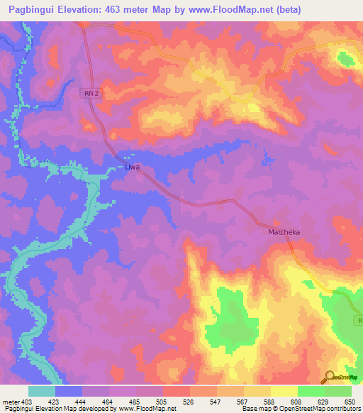 Pagbingui,Central African Republic Elevation Map