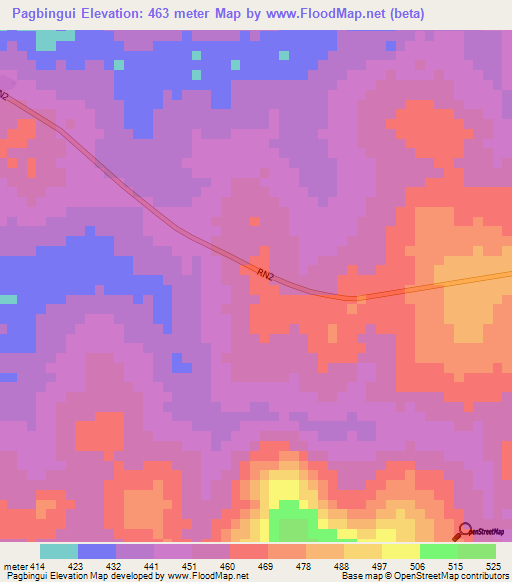 Pagbingui,Central African Republic Elevation Map