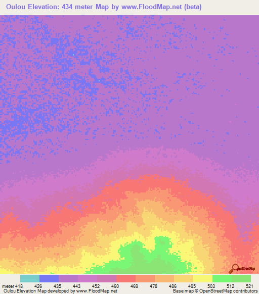 Oulou,Central African Republic Elevation Map