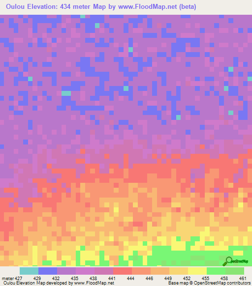 Oulou,Central African Republic Elevation Map
