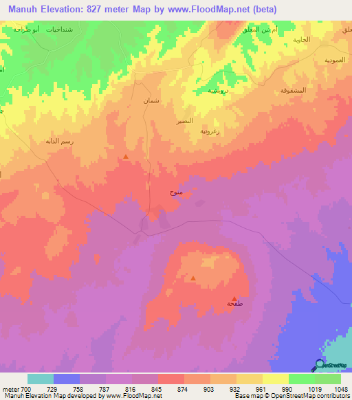 Manuh,Syria Elevation Map