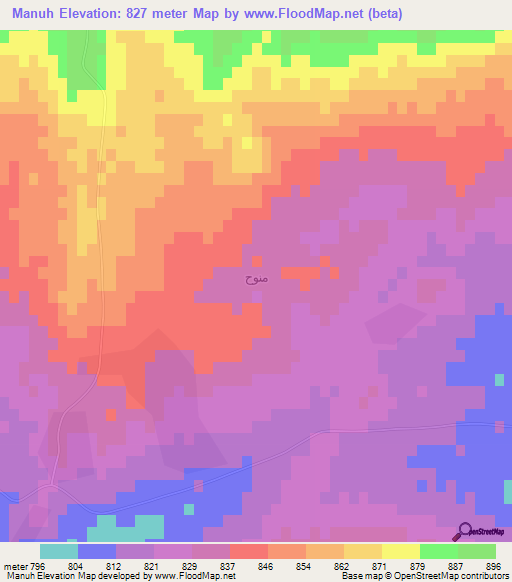 Manuh,Syria Elevation Map