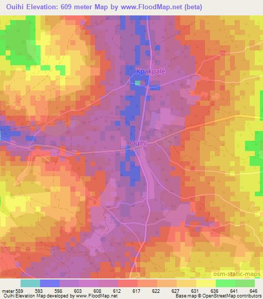 Ouihi,Central African Republic Elevation Map