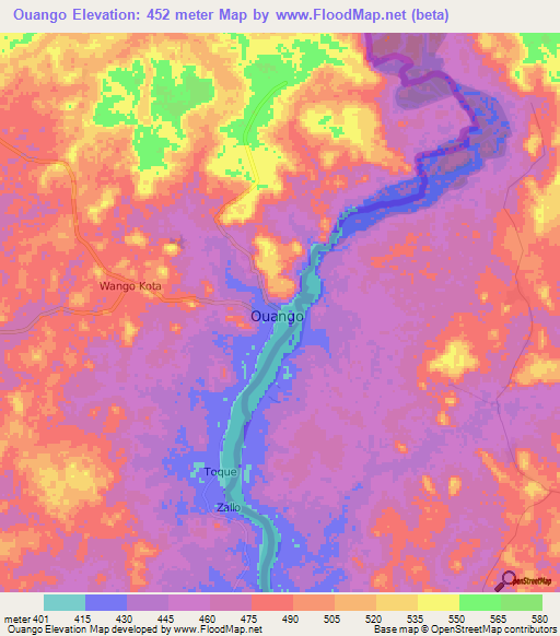 Ouango,Central African Republic Elevation Map
