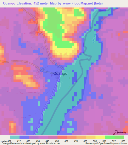 Ouango,Central African Republic Elevation Map