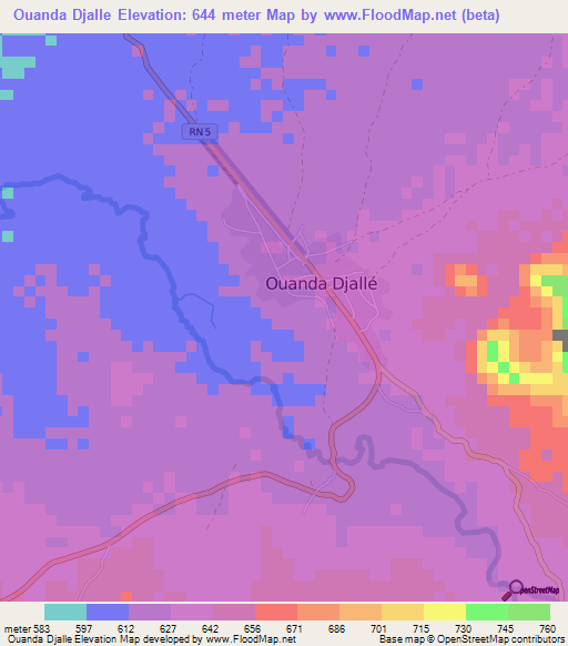 Ouanda Djalle,Central African Republic Elevation Map